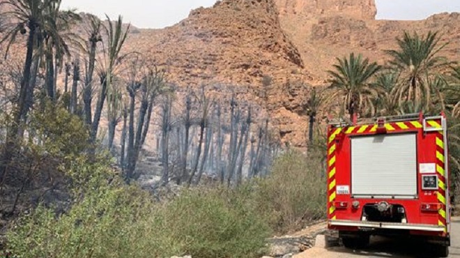 Tiznit | Extinction d’un incendie déclenché à l’Oasis d’Ait Mansour